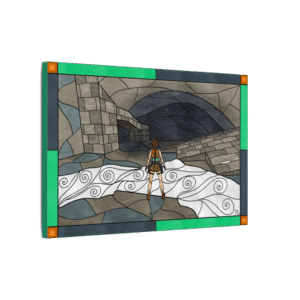 Stained Glass Gamer Tomb Adventurer Landscape - Caves - Original Digital Artwork on Canvas