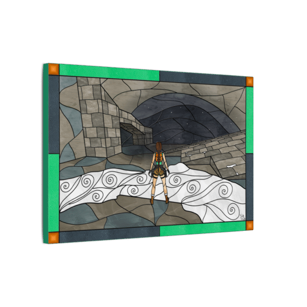 Stained Glass Gamer Tomb Adventurer Landscape - Caves - Original Digital Artwork on Canvas