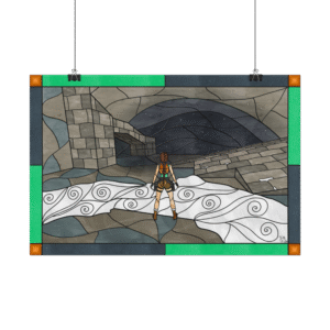 Stained Glass Gamer Tomb Adventurer Landscape - Caves - Original Digital Artwork on Poster