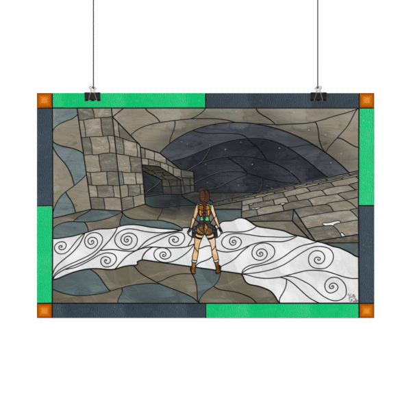 Stained Glass Gamer Tomb Adventurer Landscape - Caves - Original Digital Artwork on Poster