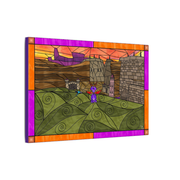 Stained Glass Gamer Dragon Landscape - Doctor Shemp - Original Digital Artwork on Canvas