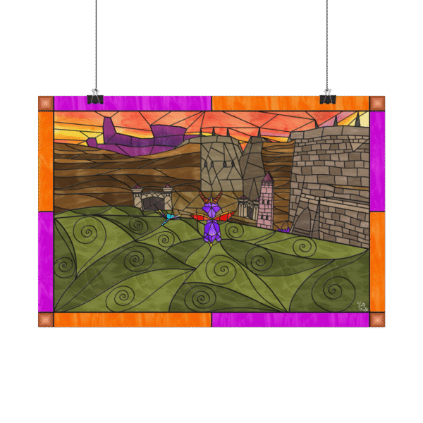 Stained Glass Gamer Dragon Landscape - Doctor Shemp - Original Digital Artwork on Poster