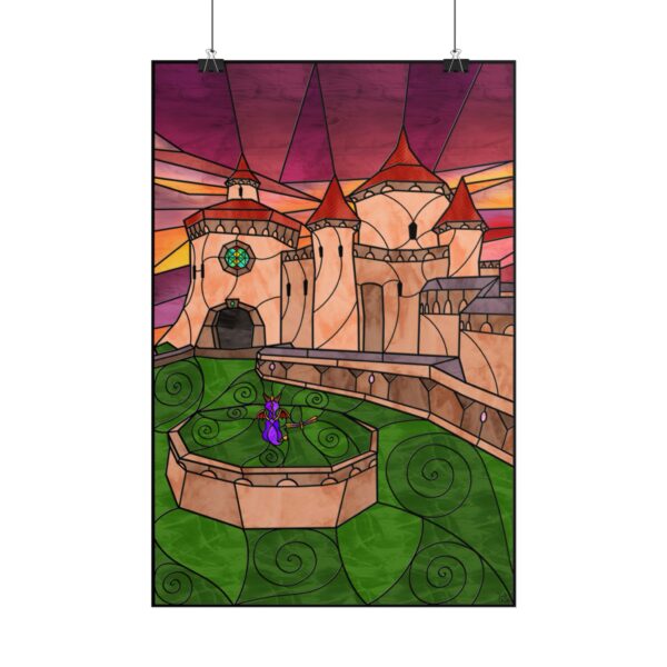 Stained Glass Gamer Dragon Landscape - Toasty - Original Digital Artwork on Poster